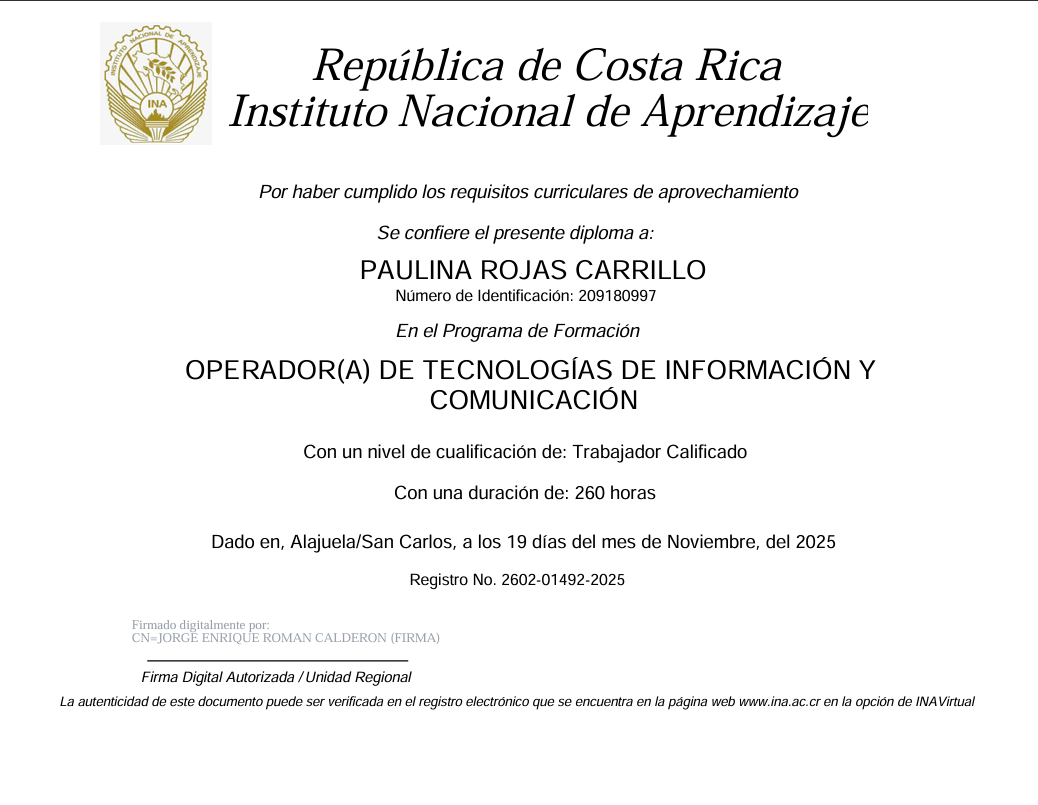 IT Communication Technologies Operator certificate preview