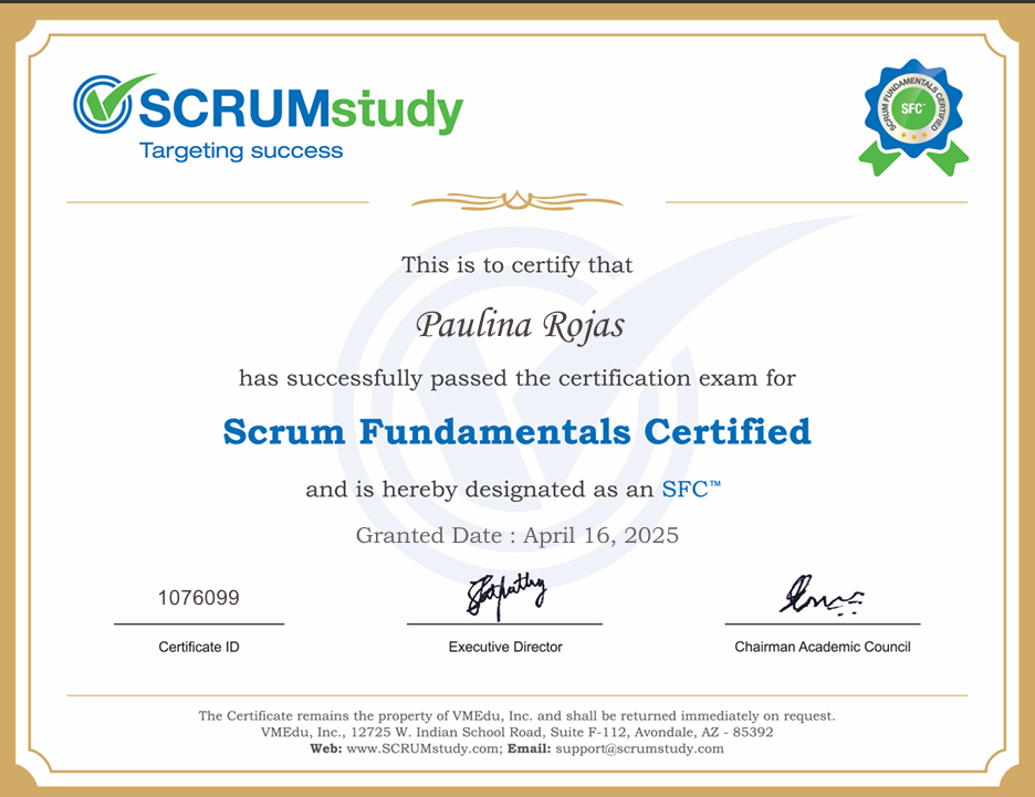 Scrum Fundamentals Certified certificate preview
